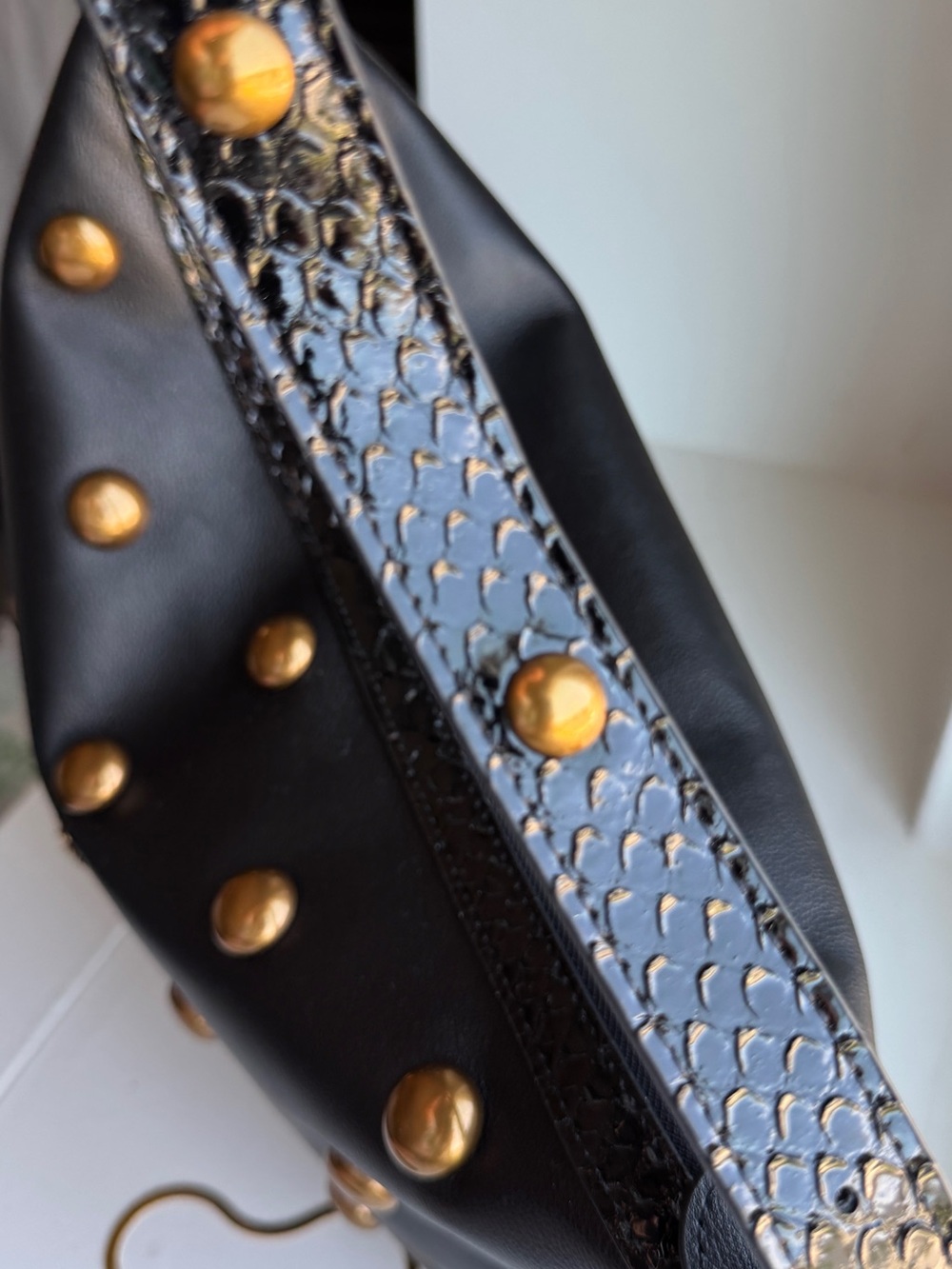 Kurt Geiger London Chelsea Black & Gold Statement Studded Leather Shoulder Bag - Picture 9 of 15